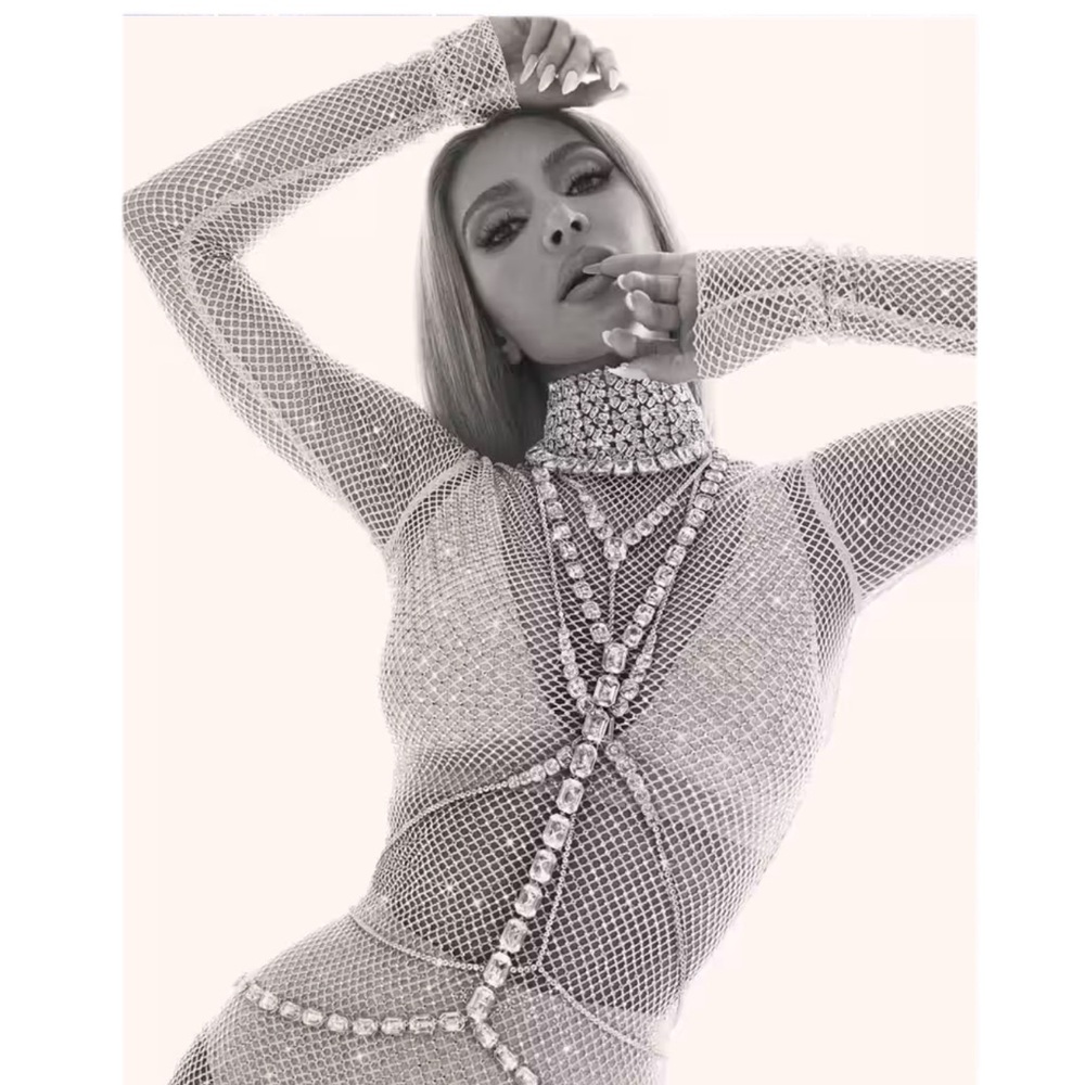 SKIMS X SWAROVSKI STRETCH NET LONG SLEEVE DRESS